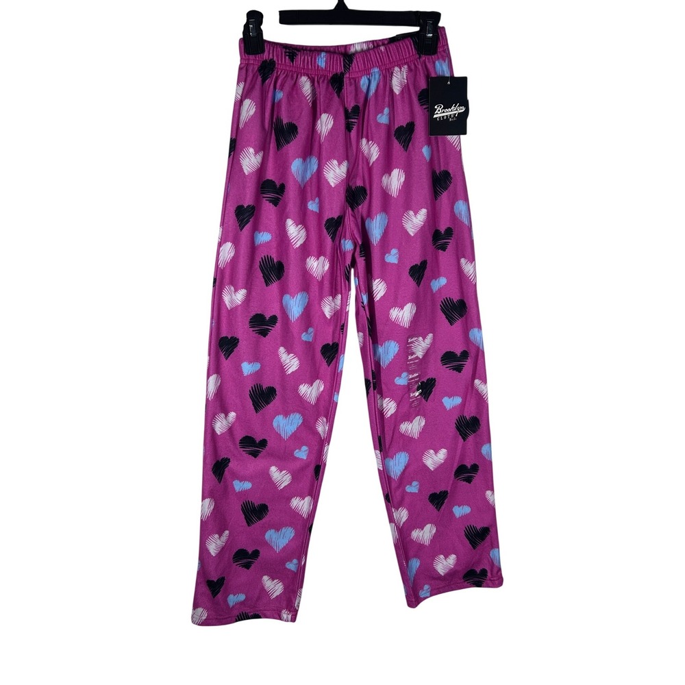 Brooklyn Pink Heart Print Pajama Pants Fleece Lounge‎ Bottoms Medium (10-12) NEW
